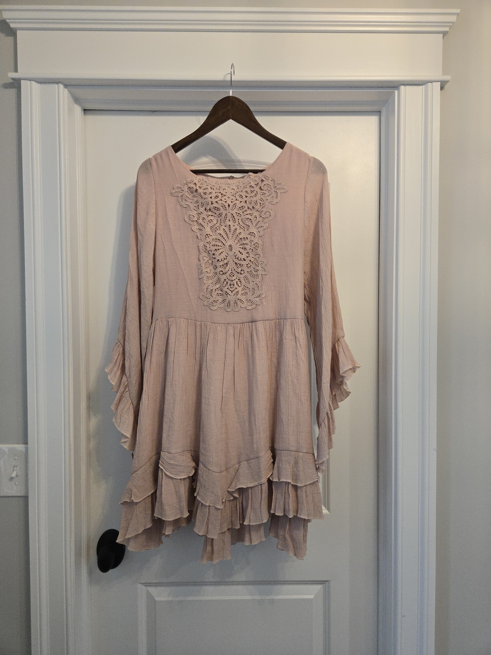 Boho Blush Ruffle Tunic with Crochet Detail